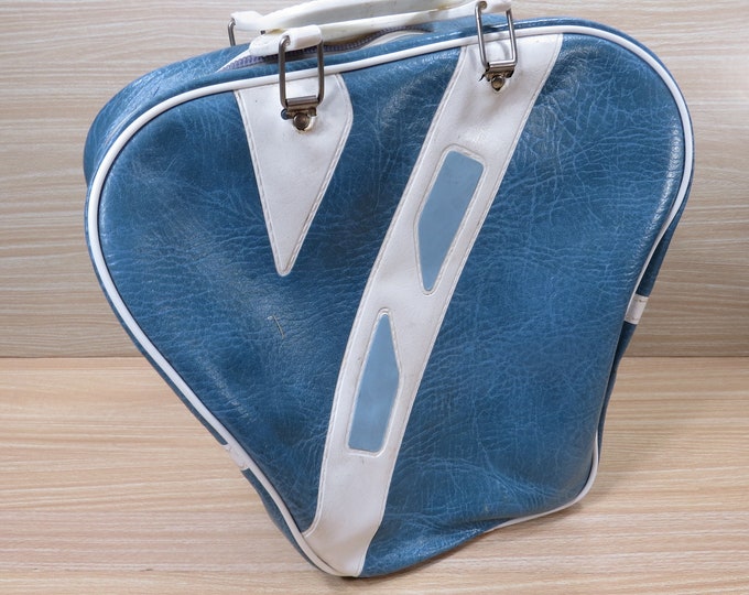 Vintage Blue and White Bowling Bag 1960s 1970s Retro Rockabilly Bowling