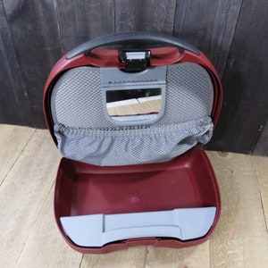 Vintage Dark Red Samsonite Epsilon Cosmetic Makeup Train Case, 1980s Clamshell Hard Sided Airplane Carry On Luggage