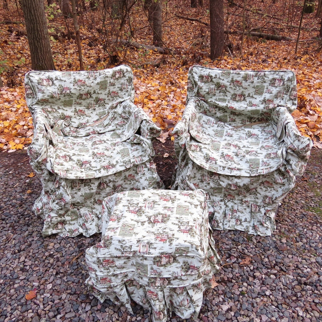 Vintage Vat Fabric Pair Chair Covers and Footstool Cover Etsy