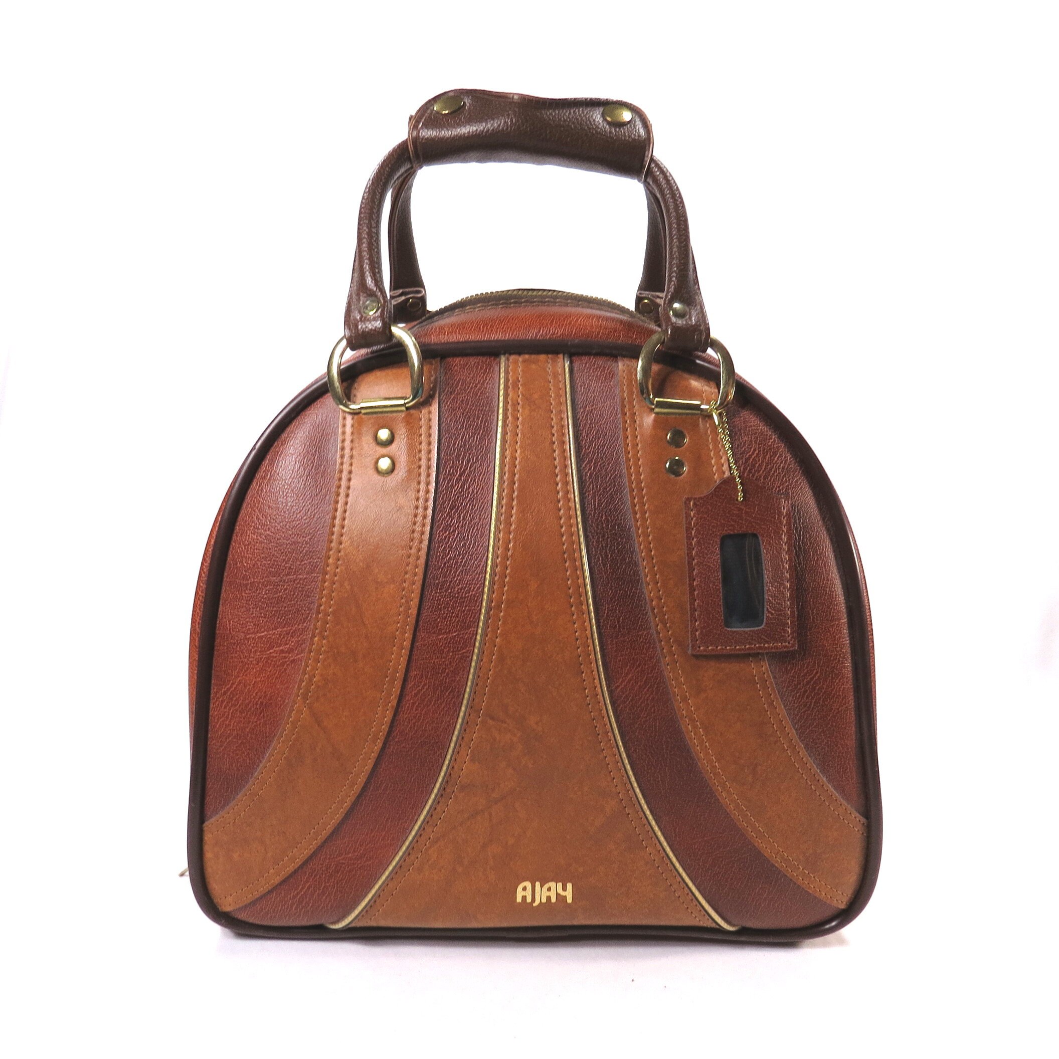 Mavin  Vintage Ajay Leather Midcentury Bowling Bag Holds 2 Balls And Shoes  1970s