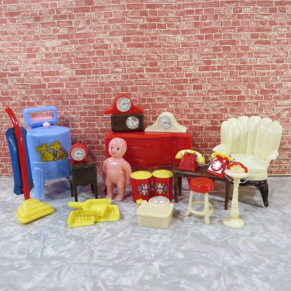 Choice Vintage Renwal 1940s 1950s Miniature Plastic Dollhouse Furniture and Accessories