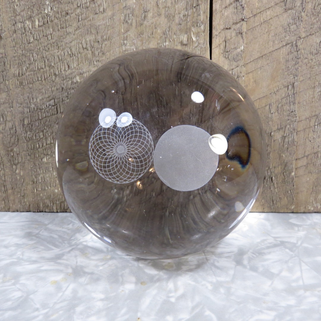 Vintage Magnifying Paperweight With Circle Designs, Midcentury Office ...