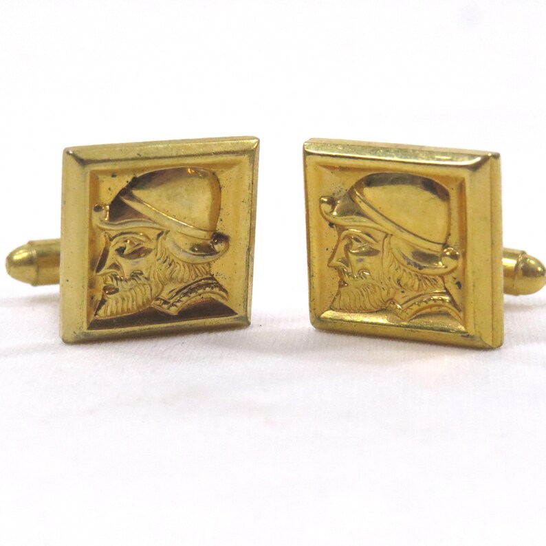 Vintage Mid Century Cuff Link and Tie Bar Set 1960s 1970s Goldtone Metal Soldier Set