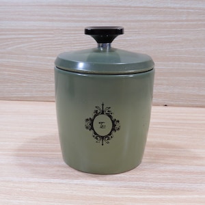 Vintage West Bend Avocado Green Tea Canister, Midcentury Kitchen Canister