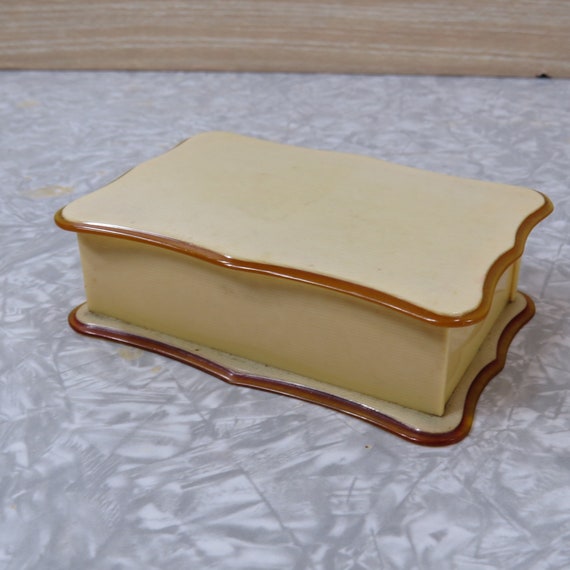French Ivory Pyralin Celluloid Hinged Jewelry Box 