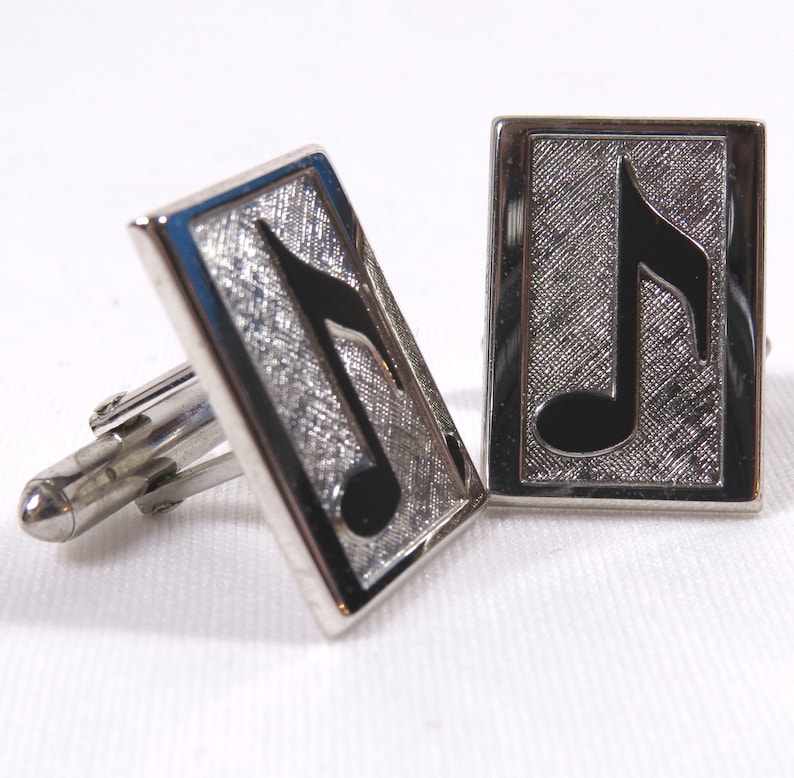 Mid Century Musical Note Cuff Links Vintage 1950s 1960s Silver Swank Cuff Link