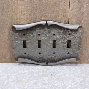 Vintage Amerock Carriage House Four Switch Plate Cover Hardware, 1970s Antiqued Silver Mid Century Medieval Industrial Salvage Home Decor