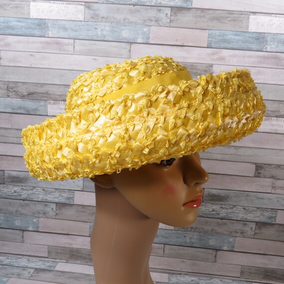 Vintage Yellow Cellophane Straw Hat 1950s Mrs Mai… - image 1