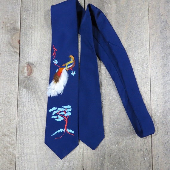 Vintage Hand Painted Bird Tie 1940s / 1950s Super… - image 3