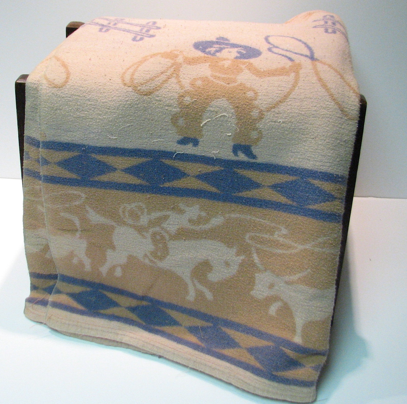 Vintage Cowboy Camp Blanket with Lassoing Cowboys and Broncos Etsy