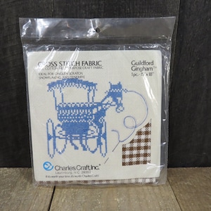 Vintage Brown Gingham Cross Stitch Fabric, Charles Craft (15"x18")