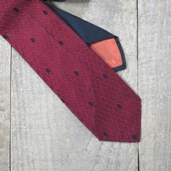 Red and Black Silk Skinny Tie Vintage 1960s Mens … - image 1