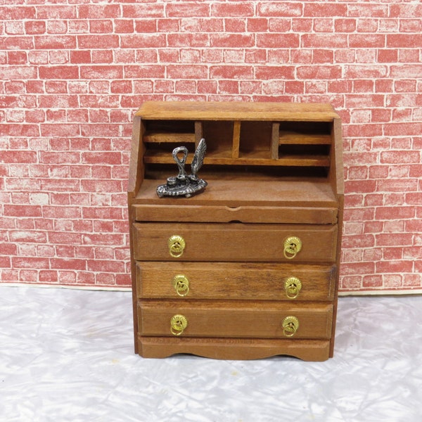 Vintage Wooden Desk with Inkwell Miniature Dollhouse Furniture