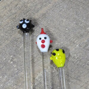 Vintage Blown Glass Swizzle Sticks, Midcentury Cocktail Stirrers, Set of 3