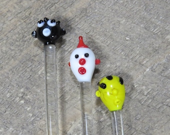 Vintage Blown Glass Swizzle Sticks, Midcentury Cocktail Stirrers, Set of 3