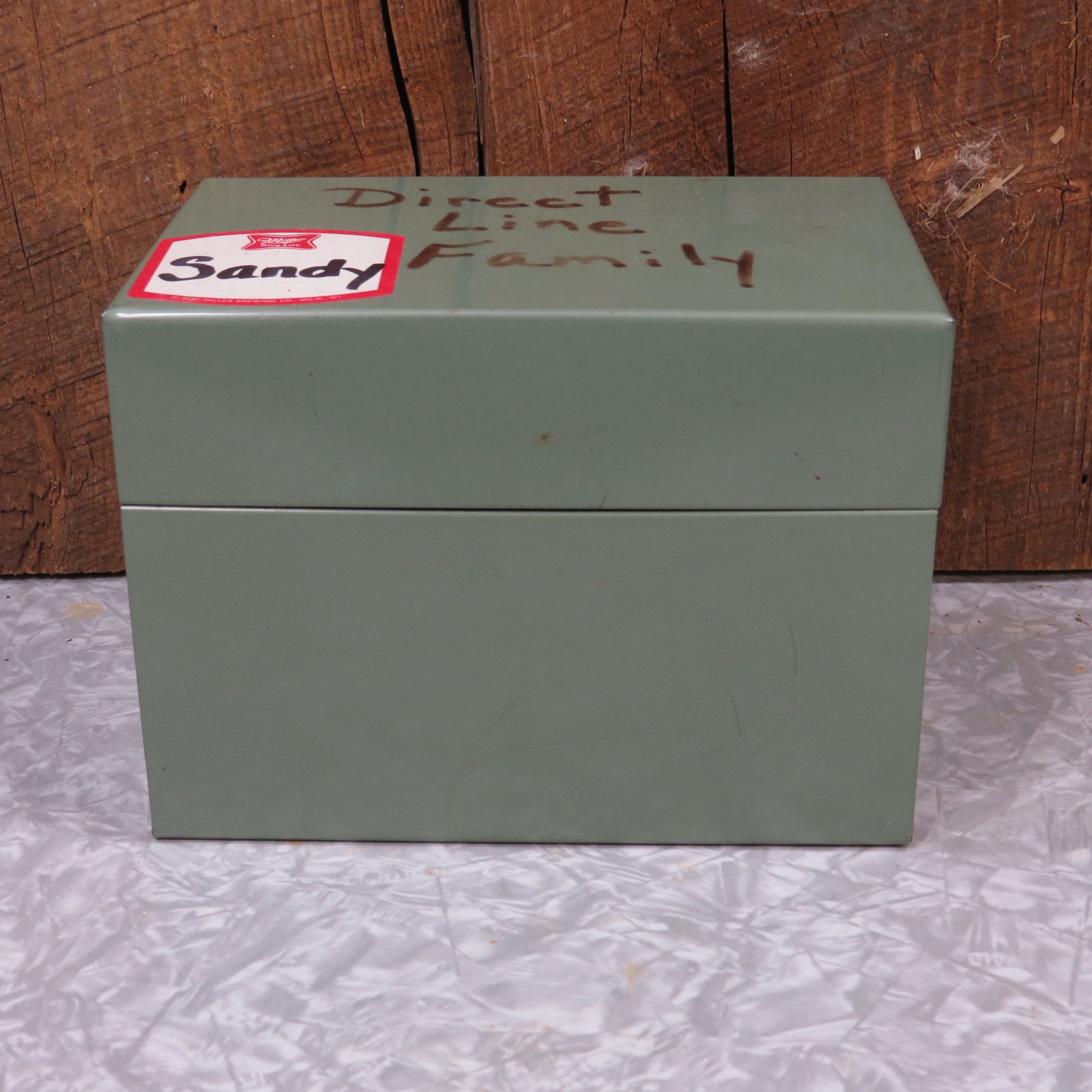 Vintage Lit-Ning Index Card File Box Metal Dark Green Color for Recipes