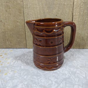 Vintage Mar-Crest Stoneware Creamer Small Pitcher - Brown Daisy Dot Pattern - Rustic Farmhouse Kitchen Decor