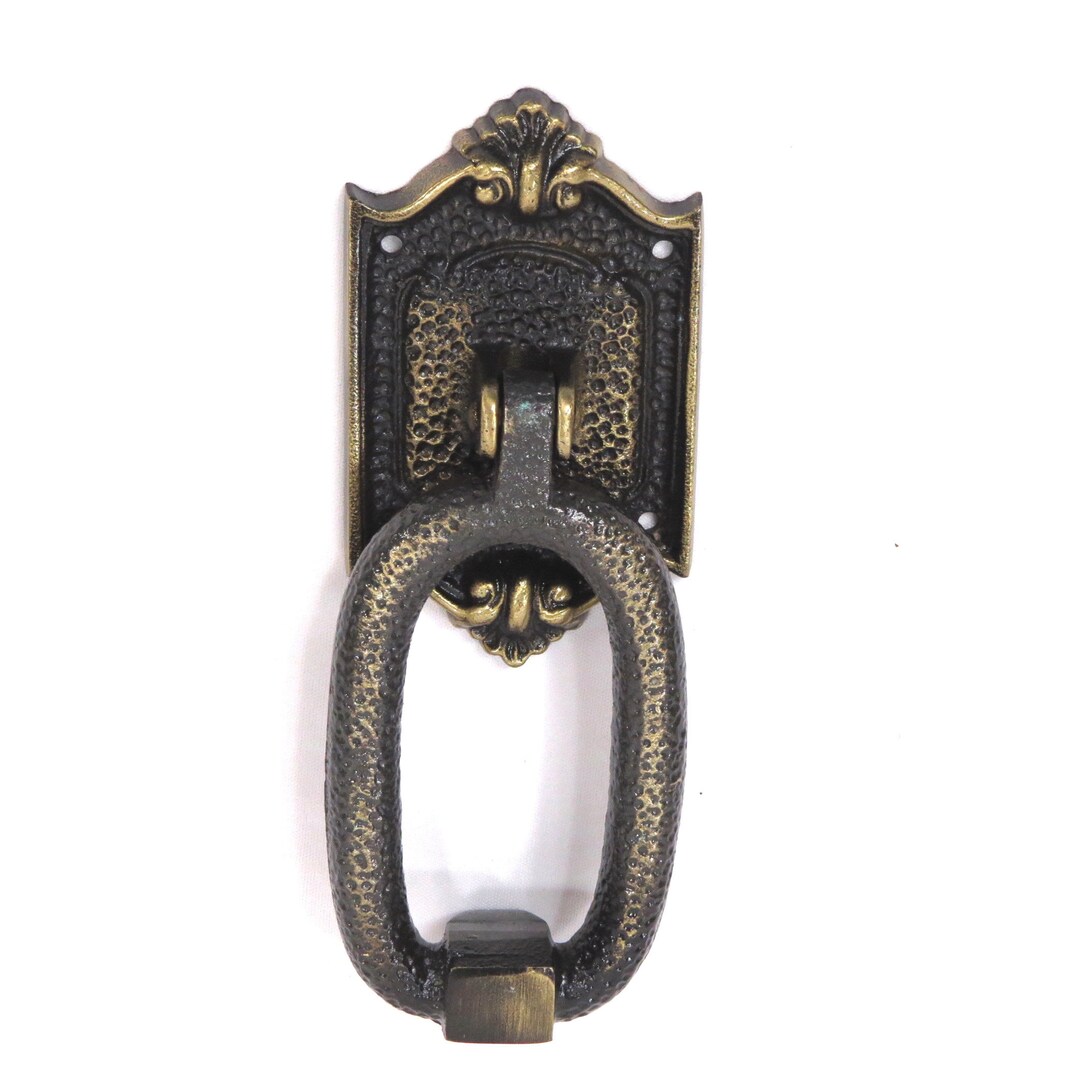 Antiqued Gold Hammered Door Knocker Hardware Vintage 1970s Mid Century