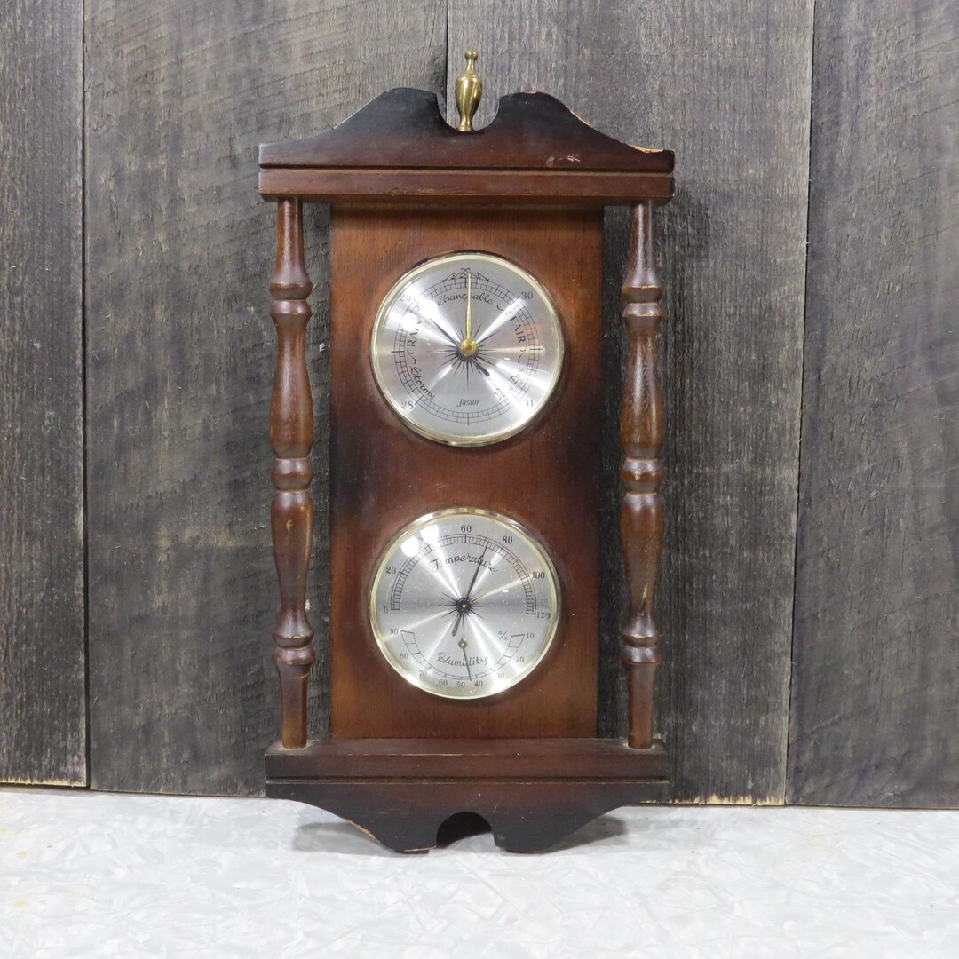 Vintage Wood Jason Wall Barometer 1950s 1960s Colonial Style Weather ...