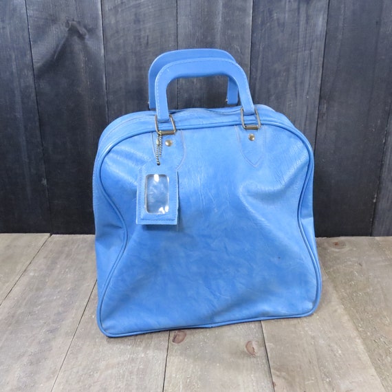 Vintage Blue Bowling Bag 1970s 1980s Retro Rockab… - image 1