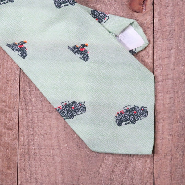 Vintage Roadster and Motorcycle Tie 1970s Kitschy Mens Wide Necktie