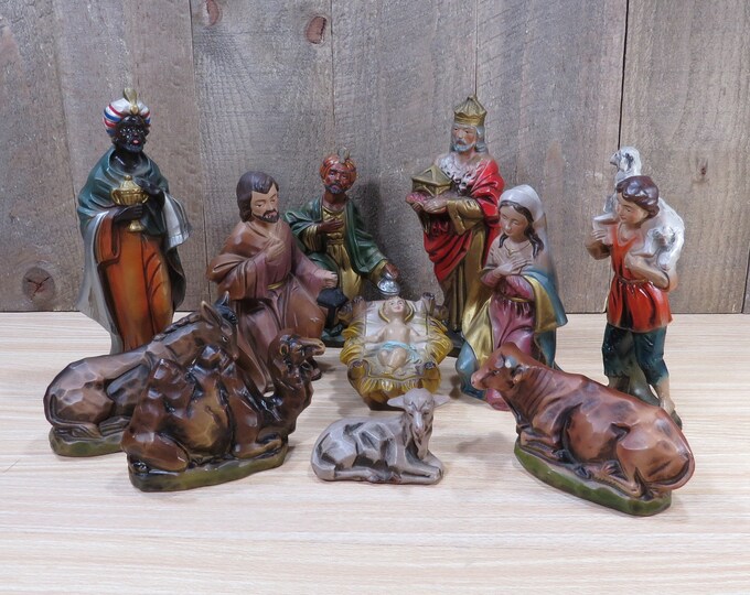 Large Figurine Nativity Set Vintage 11 Piece Made in Japan Nativity