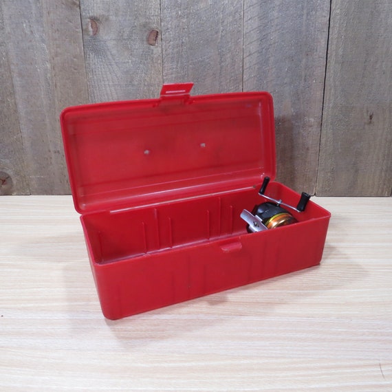 Vintage Red Plastic Fish-n-chum Tackle Box With Zebco 600 Fishing