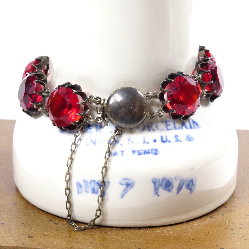 Vintage Silver With Large Clear Red Crystal Stone Bracelet Etsy