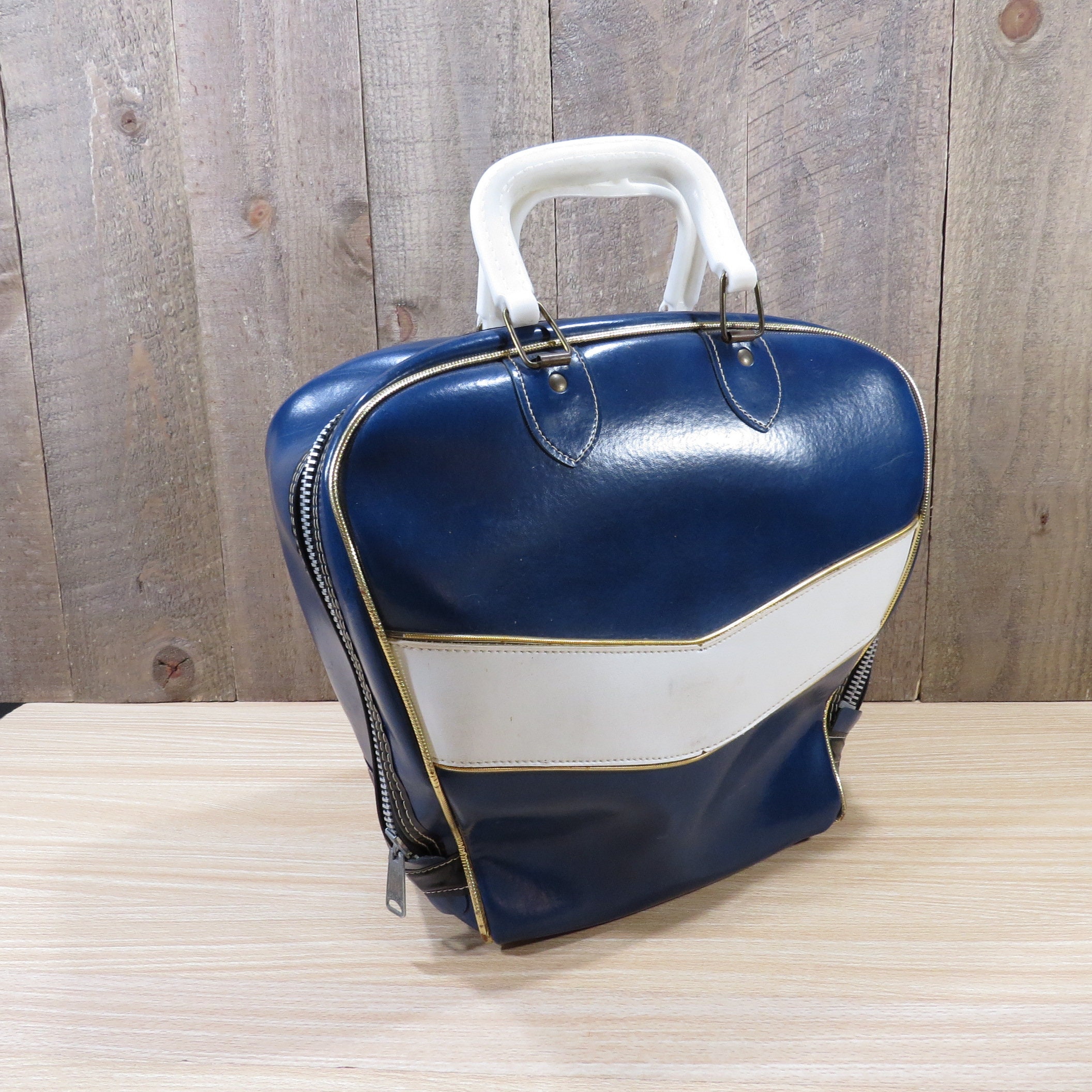 Vintage AMF Blue Leather Bowling Ball Bag Retro Style