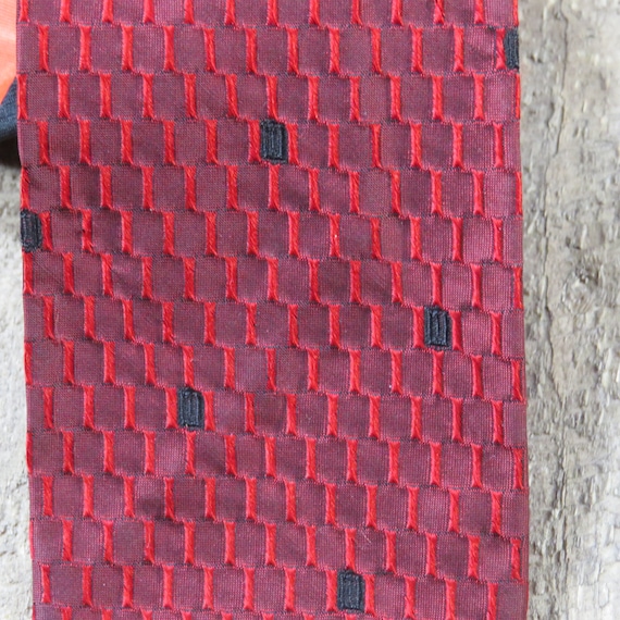 Red and Black Silk Skinny Tie Vintage 1960s Mens … - image 7