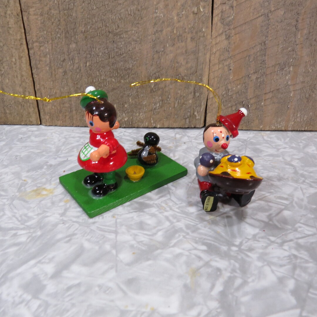 Vintage Nursery Rhyme Wooden Christmas Ornaments Little Jack Horner and