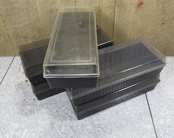 Vintage Audio Cassette Tape Box Holder - Black Plastic Bottom with Clear Plastic Top