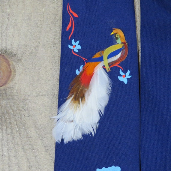 Vintage Hand Painted Bird Tie 1940s / 1950s Super… - image 4