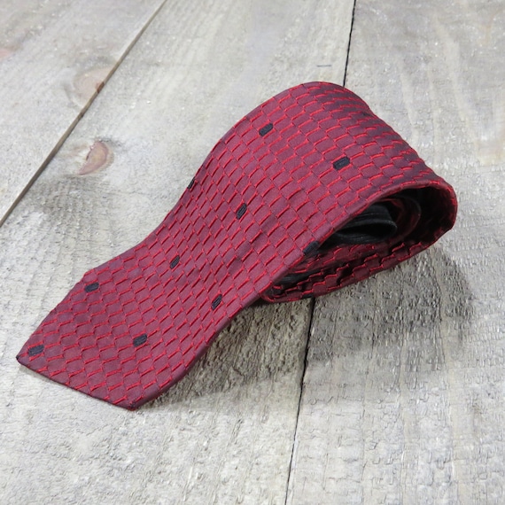 Red and Black Silk Skinny Tie Vintage 1960s Mens … - image 8