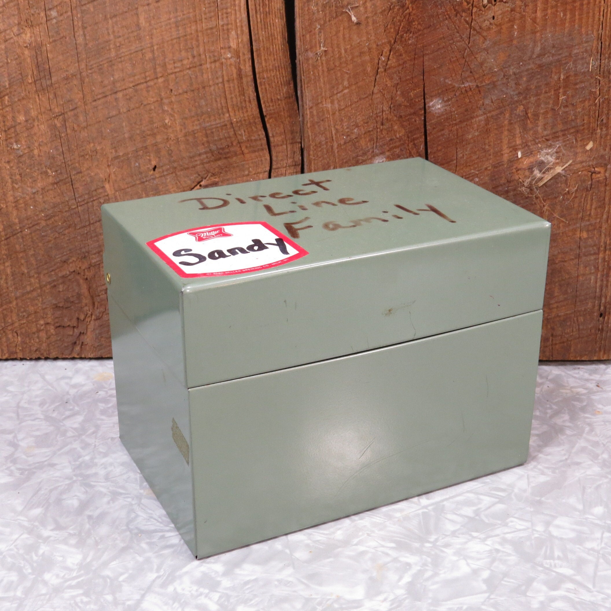 Vintage Lit-Ning Index Card File Box Metal Dark Green Color for Recipes