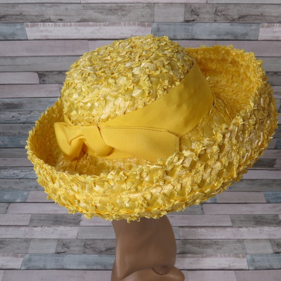 Vintage Yellow Cellophane Straw Hat 1950s Mrs Mai… - image 2