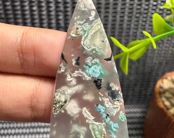 Chrysocolla Confetti Chalcedony Cabochon Gemstone - Blue Copper .
