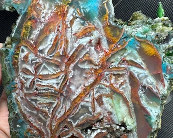 Chrysocolla Copper Slab, Chalcedony Matrix, Rare Gemstone (90x83x15)