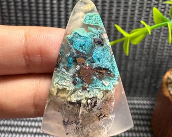 Chrysocolla Confetti Chalcedony Cabochon Gemstone - Blue Copper .