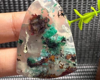 Chrysocolla Confetti Chalcedony Cabochon Gemstone - Blue Copper .