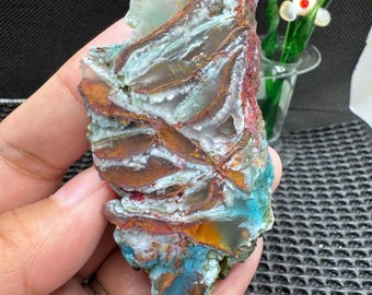 Chrysocolla Copper Slab in Chalcedony, Rare Rough Material (83x36x10)