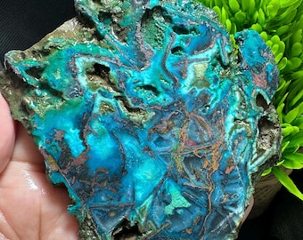 Rare Chrysocolla Slab with Native Copper Stone (82x80x10)