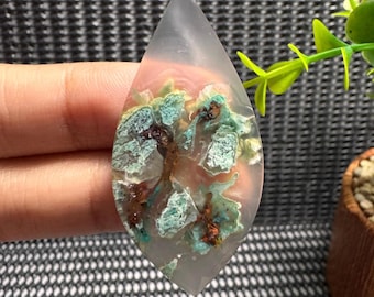 Chrysocolla Confetti Chalcedony Cabochon Gemstone - Blue Copper .