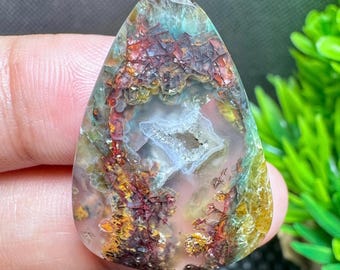 Plume Native Copper in Chalcedony Gemstone - Multicolor Flower