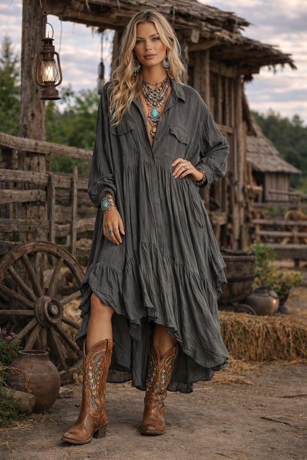 Long Sleeve Flowy Hippy Dress Boho Wedding Dresses California Bohemian  Wedding Dresses