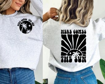Here Comes The Sun SVG PNG, Summer Cut Files For Cricut, Summer Svg, Sun Svg, Beach Svg, Wavy Letters Svg, Cricut Cut Files, Cricut Svg