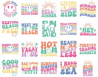 Retro Summer SVG Bundle, Summer Svg, Beach Svg, Summertime svg, Funny Beach Quotes Svg, Summer Quotes Svg, Svg files for cricut, Silhouette