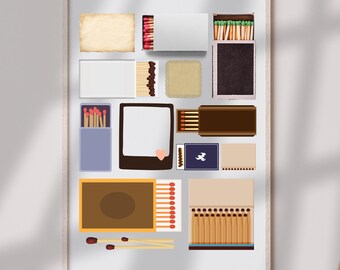 Matchbox Digital Download, Personalized Matchbook Art, Blank Matchbook Gift, Matchbook Poster Template, DIY Canva Template, Neutral Matches