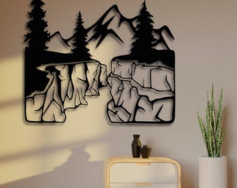 Canyon Wall Art SVG | Mountain Cliffs Landscape Cut File for Laser | Nature Scene Wall Decor | CNC SVG Dxf Ai Cdr Pdf Vector Download
