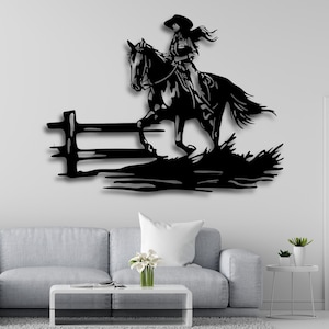 Cowgirl on Horse Wall Art SVG | Western Rodeo Cowboy Laser Cut File for CNC Cricut | DXF Pdf Ai Cdr Svg | Rustic Farmhouse Decor Download